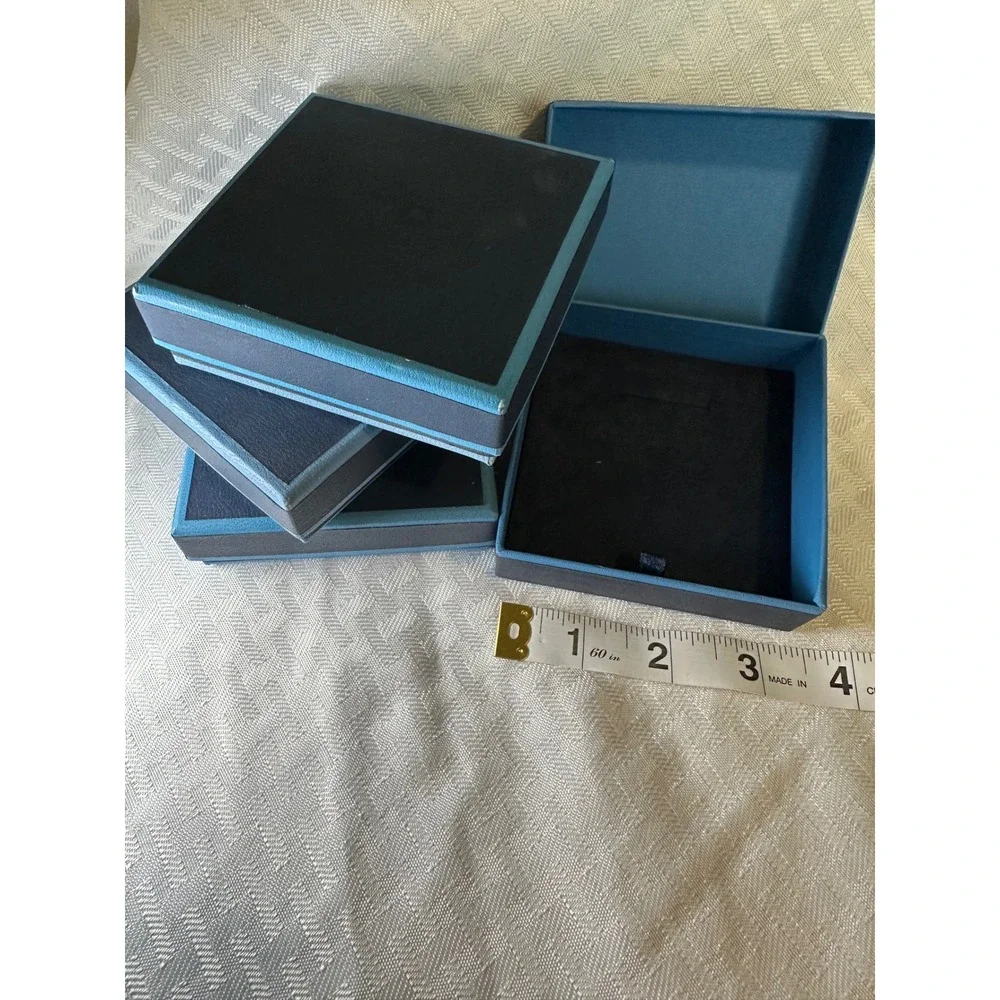 Set of 4 Blue Two Tone Square Jewelry Gift Boxes with Velvet Inserts 3.5in